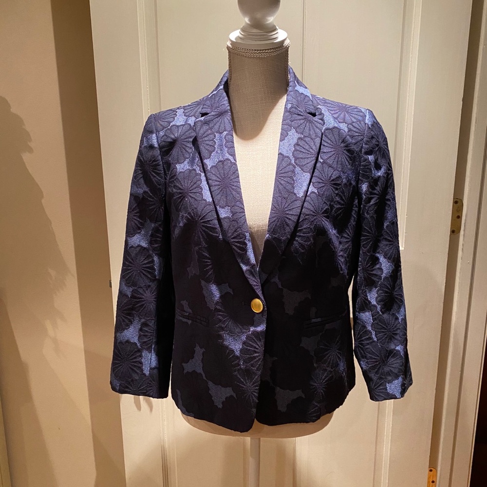 Ann Taylor Navy Floral Cropped Blazer Sz 10p